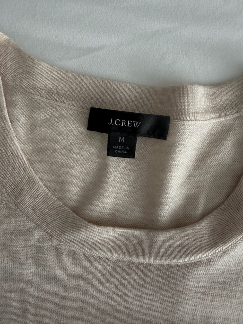 J. Crew "Margot" 100% Merino Wool Heather Flax Tan Crew Neck Lightweight Sweater - Picture 12 of 16